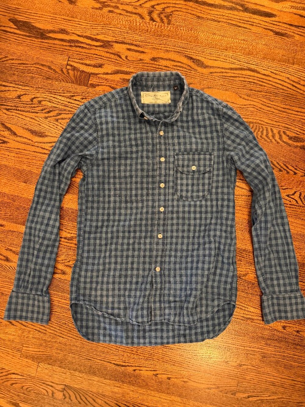 Rogue Territory RGT Plaid Work Shirt Blue Gray Linen Button Down Mens XS
